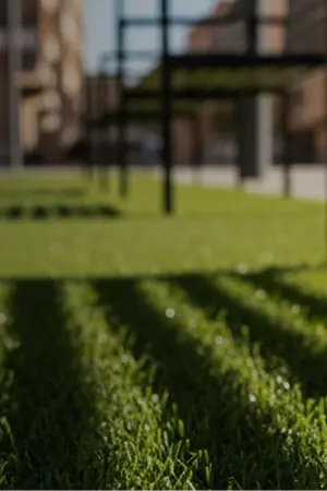 Close-up of artificial turf installation in urban areas of a city by a city council.