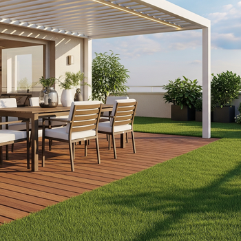 Ático en el que se observa una terraza con césped artificial y madera.