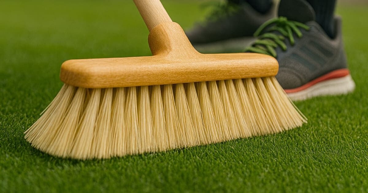 Reinigung von Kunstrasen auf Terrassen oder in Gärten.