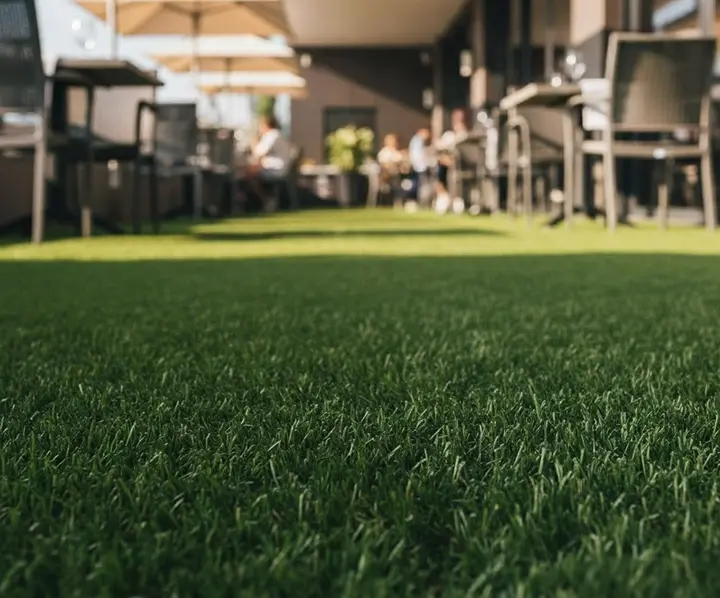Close-up of a Turfgrass synthetic turf installation for hospitality.