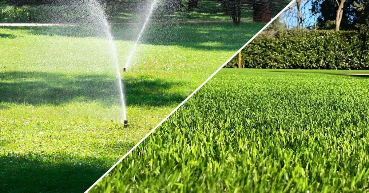 Aufwendige oder einfache Pflege: Nutzen Sie die Vorteile von Kunstrasen gegenüber Naturrasen.