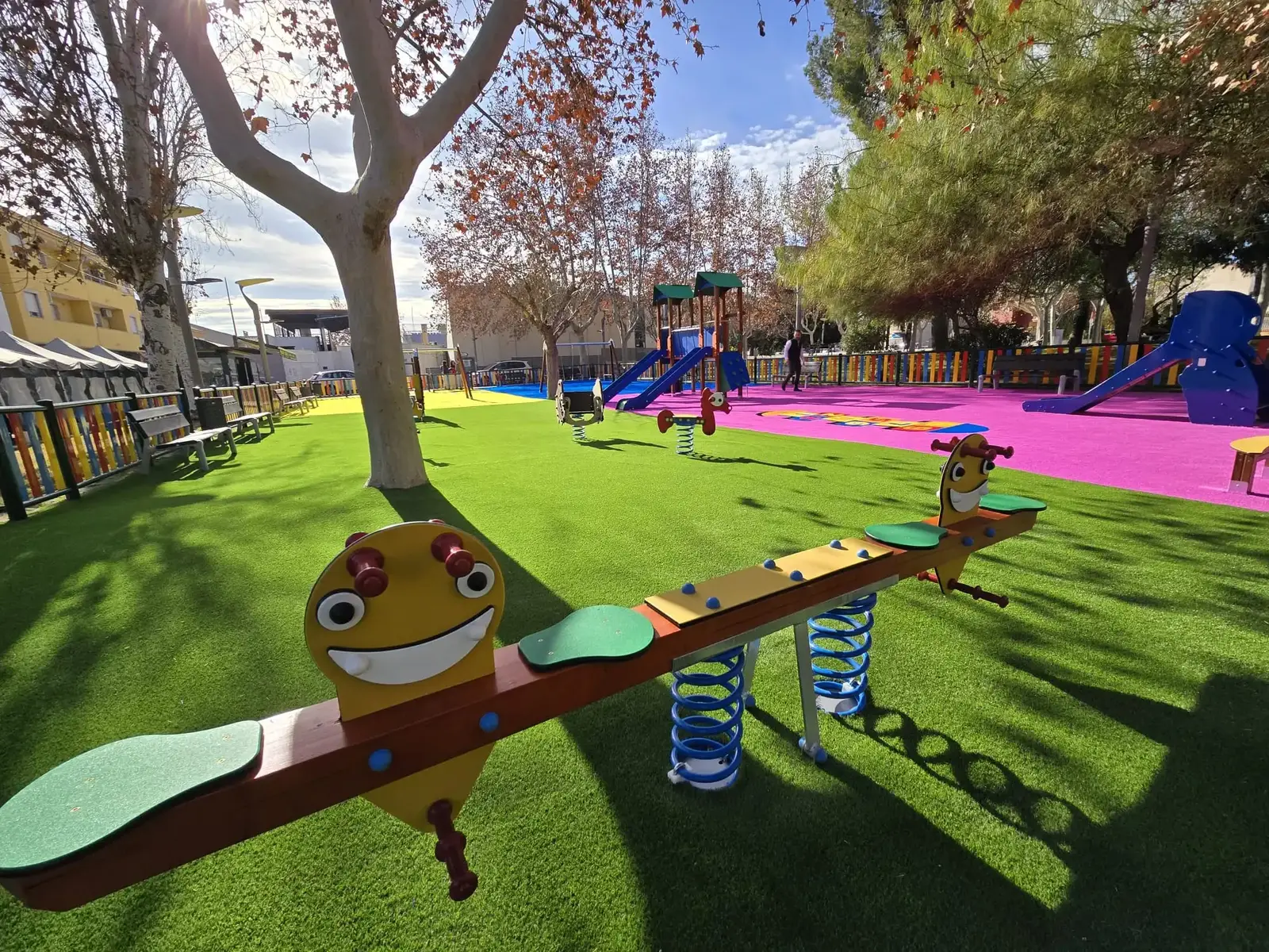 Plan of a playground where different colours of synthetic turf have been used